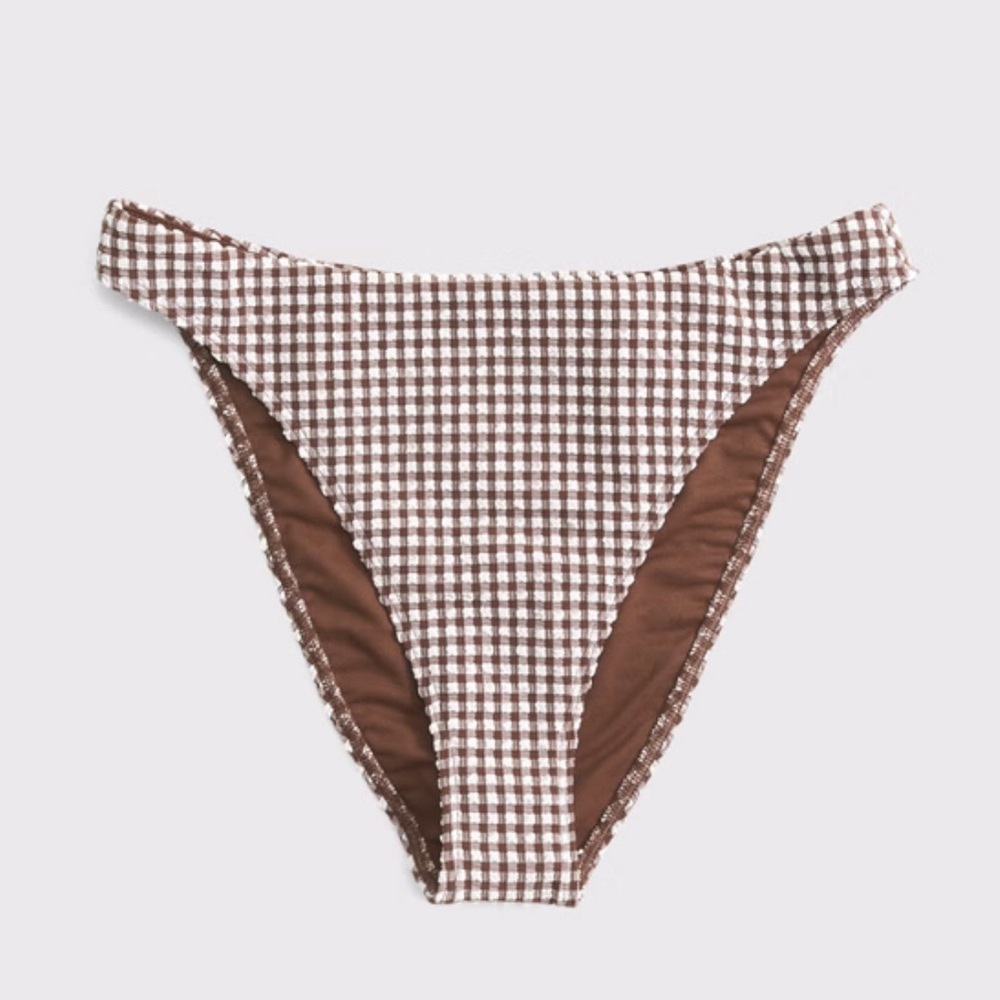 Abercrombie and Fitch brown gingham mid rise high leg moderate bikini bottom NWT